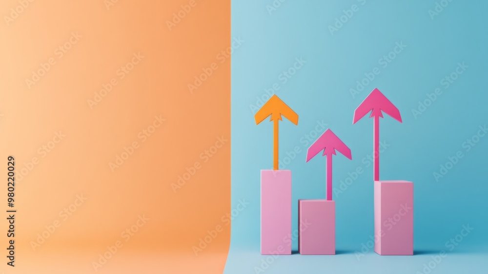 Colorful Arrows Pointing Upwards, Symbolizing Growth and Progress with Copy Space in a Minimalistic Style Colorful Arrows Pointing Upwards, Symbolizing Growth and Progress with Copy Space in a Minimalistic Style