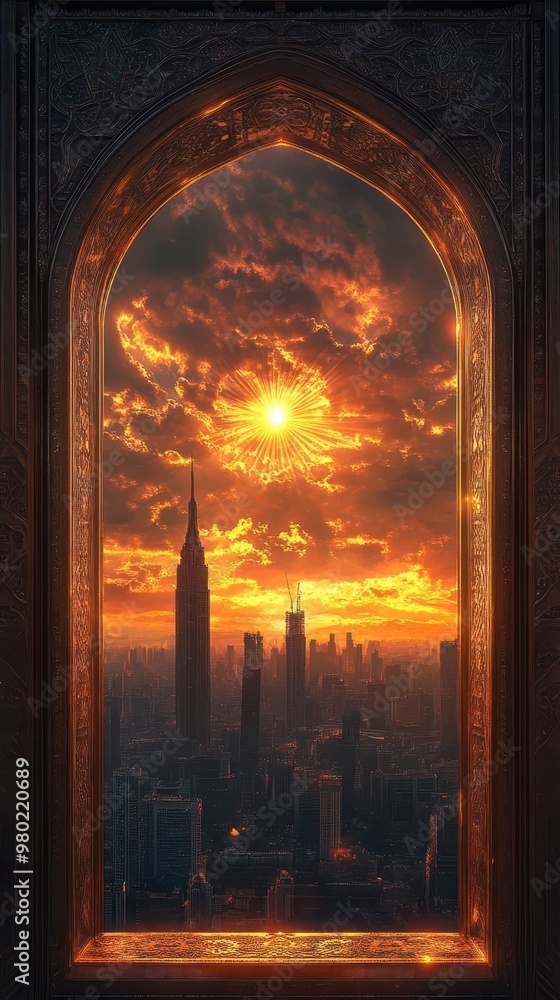 art deco gateway intricate golden archway with geometric patterns and stylized sunburst framing a dreamlike cityscape at twilight art deco gateway intricate golden archway with geometric patterns and stylized sunburst framing a dreamlike cityscape at twilight