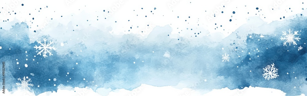 Delicate Winter Snowflakes on a Watercolor Blue Background Delicate Winter Snowflakes on a Watercolor Blue Background