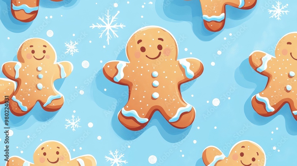 Adorn your space with this whimsical pattern of gingerbread cookies, set against a calming blue backdrop. Adorn your space with this whimsical pattern of gingerbread cookies, set against a calming blue backdrop.