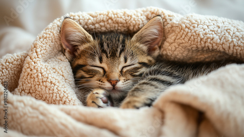 A kitten sleeping under a s...