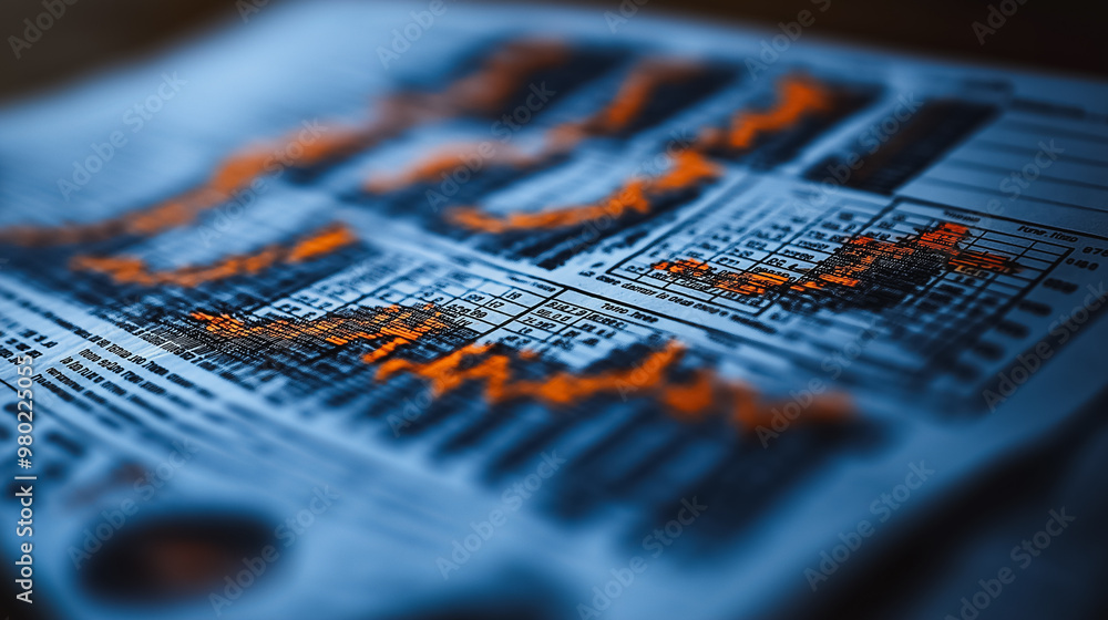 A blue and orange graph with the word A blue and orange graph with the word