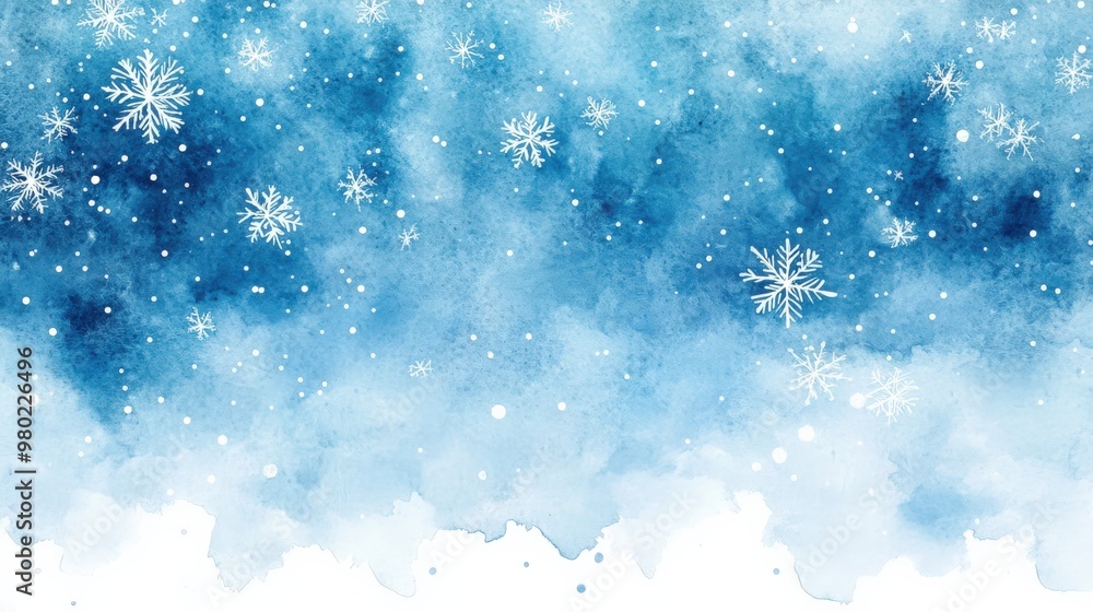 Delicate Winter Snowflakes on a Watercolor Blue Background Delicate Winter Snowflakes on a Watercolor Blue Background