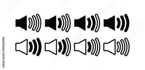 set of sound volume speaker audio icon symbol vector design black white color simple flat illustration isolated