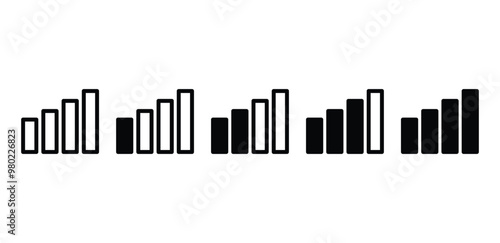 set of signal reception bar icon vector design symbol sign black white color simple flat illustration isolated