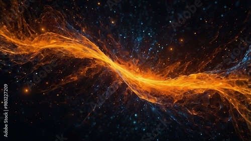 Fire like abstract background illustration of orange waves on black background, fractal flowing lights