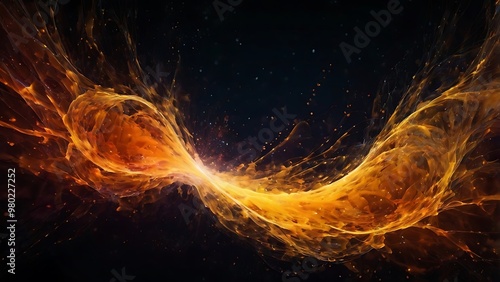 Fire like abstract background illustration of orange waves on black background, fractal flowing lights