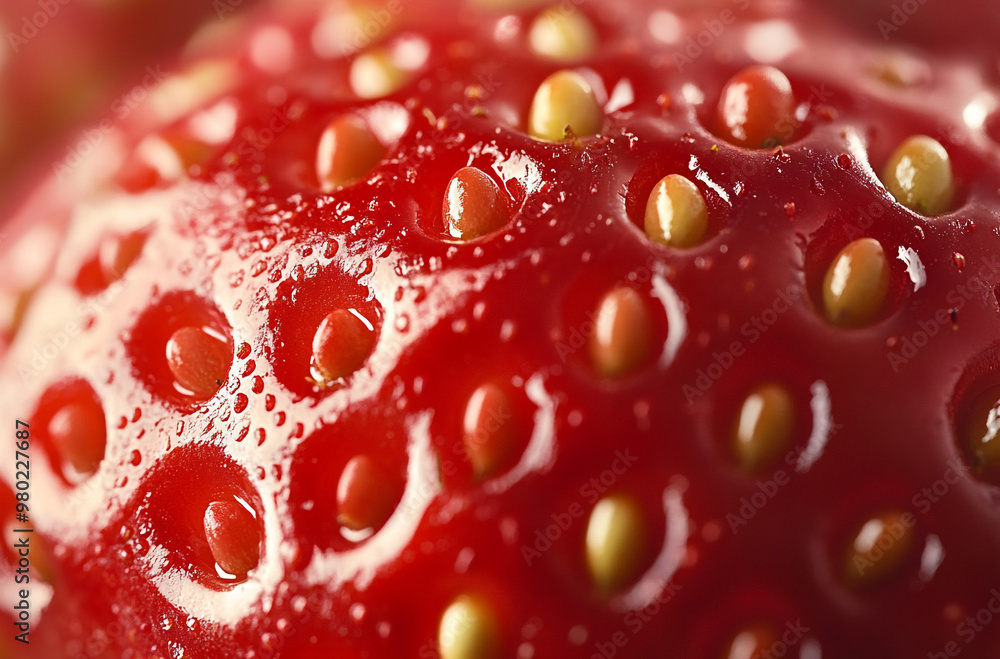 close-up shot of the juicy texture and vibrant red color of one single strawberry close-up shot of the juicy texture and vibrant red color of one single strawberry