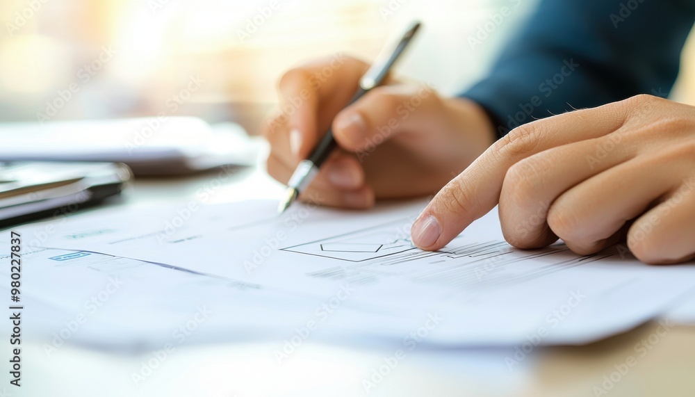 A close-up of hands sketching a blueprint on paper, showcasing creativity and design process in a work environment. A close-up of hands sketching a blueprint on paper, showcasing creativity and design process in a work environment.