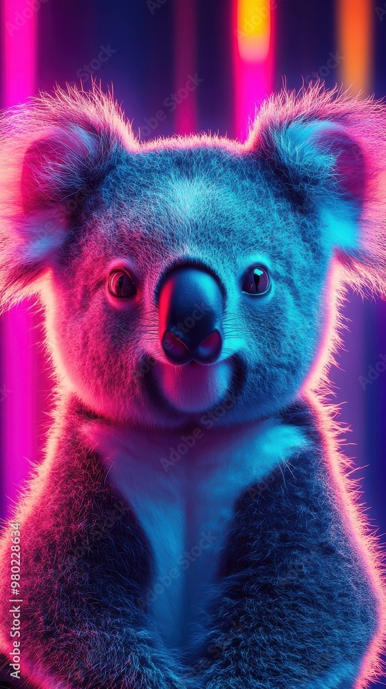 A koala in Synthwave style, with neon colors and a retro-futuristic aesthetic, glowing against a vibrant backdrop. A koala in Synthwave style, with neon colors and a retro-futuristic aesthetic, glowing against a vibrant backdrop.
