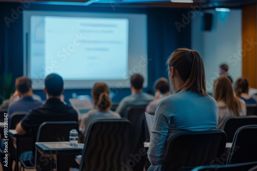 Employees Attending A Breakout Session At A Multinational Corporation Seminar. The Room Is Equipped With Projectors And Interactive Whiteboards