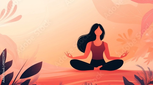 15. A sophisticated Yoga Day banner design with a vector illustration of a woman in a meditation pose, highlighting modern aesthetics and elegant visuals