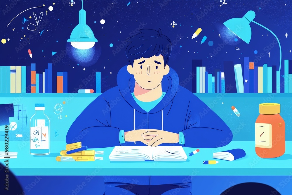 Illustration of a student biohacker's plan, combining focus-enhancing supplements, study schedules, and sleep optimization Illustration of a student biohacker's plan, combining focus-enhancing supplements, study schedules, and sleep optimization