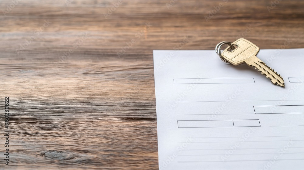 A close-up of a desk featuring a key resting on a blank document, symbolizing security and important paperwork. A close-up of a desk featuring a key resting on a blank document, symbolizing security and important paperwork.