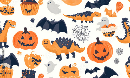 halloween dinosaurs semaless pattern background design