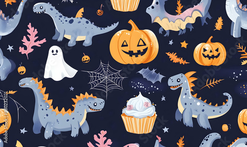 halloween dinosaurs semaless pattern background design photo