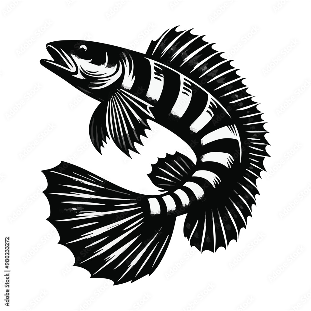 Obraz premium Striped Snakehead fish silhouette vector art illustration.
