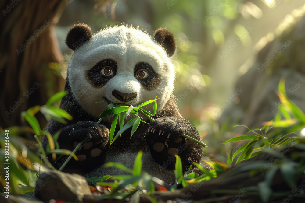 Pandas eat bamboo in the bamboo forest Pandas eat bamboo in the bamboo forest