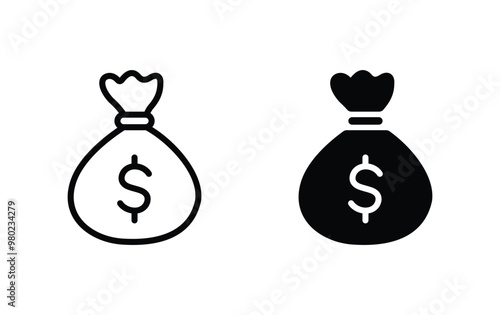Money bag icon, Dollar sack money icon vector