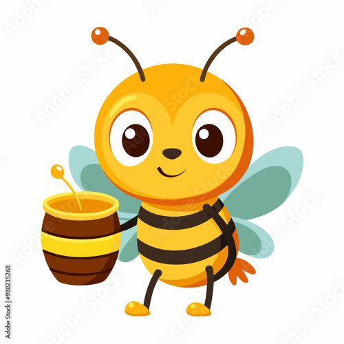 bee vector, a cute bee pouring honey on a white background