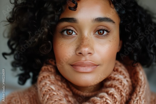 Happy Mixed Race Freelancer Working from Home: Beautiful Woman Smiling at Camera