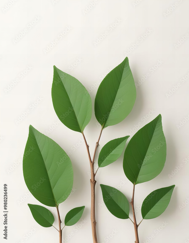 Minimalist Green Leaves on Branch Minimalist Green Leaves on Branch