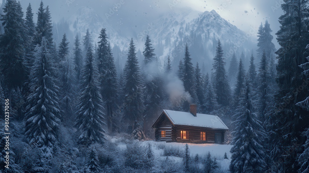 Snowy Cabin in a Mountain Forest Snowy Cabin in a Mountain Forest