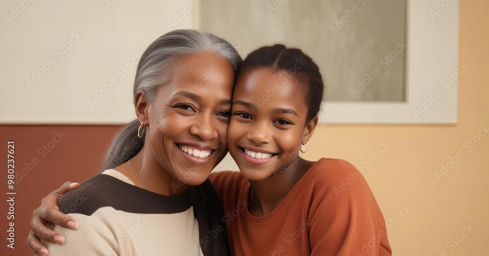 African American Mother Hugging Her Smiling Daughter African American Mother Hugging Her Smiling Daughter