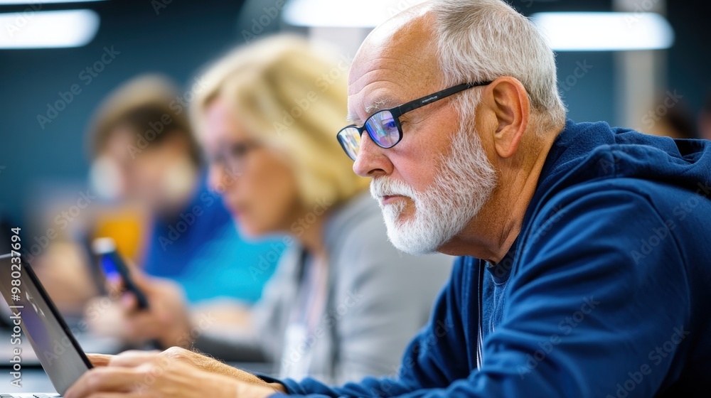 Obraz premium Mature Male Professional Using Laptop in Office Environment