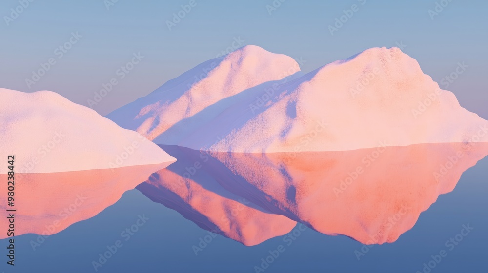 Serene mirage of snowy mountains reflecting in tranquil waters for posters and prints Serene mirage of snowy mountains reflecting in tranquil waters for posters and prints