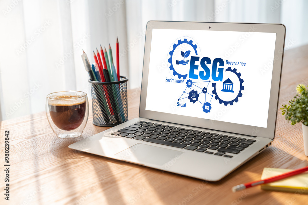 Fototapeta premium ESG environmental social governance policy for modish business to set a standard to achieve high ESG score