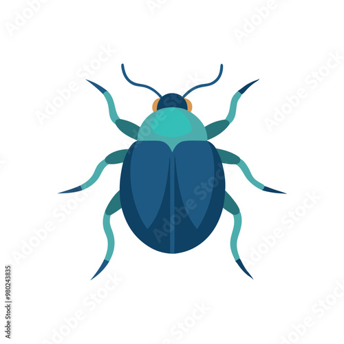 Water Beetle insect isolated flat vector illustration white background.