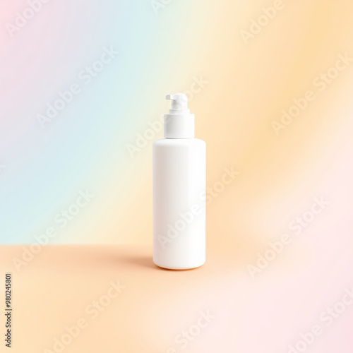 Blank white cosmetic skincare makeup bottle on pastel background. 3D Render