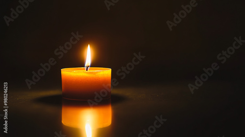 single burning candle in dark room - hope, peace, stillness, reflection, warm light, minimalist, simplicity