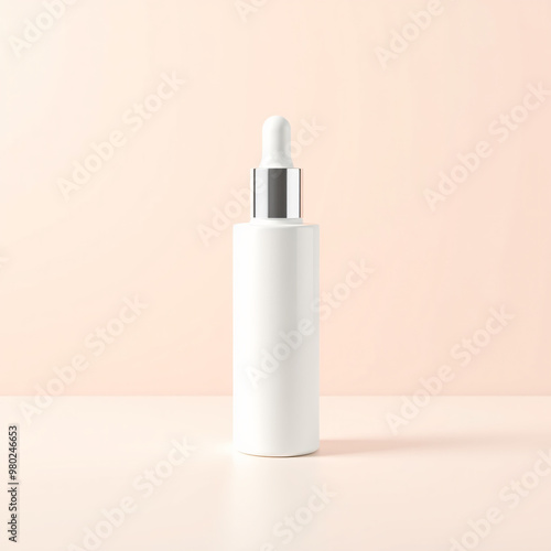 Blank white cosmetic skincare makeup bottle on pastel background. 3D Render