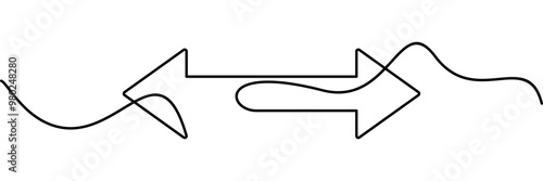 continuous line drawing of horizontal double arrow symbol. abstract line art illustration