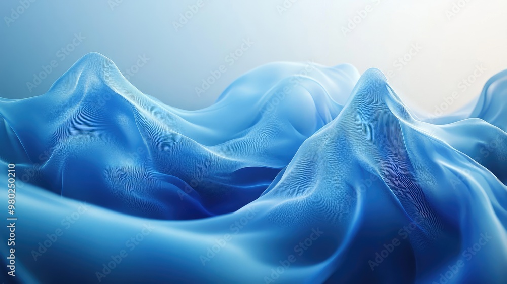 Obraz premium Abstract 3D blue waves designed by AI, flowing gracefully across a minimal background. No people or logos present.