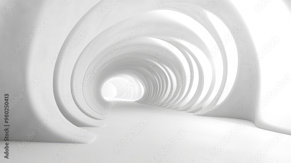 Abstract 3D curved tunnel in white with a minimalistic and modern feel, the tunnel seems endless. No people or logos. Abstract 3D curved tunnel in white with a minimalistic and modern feel, the tunnel seems endless. No people or logos.