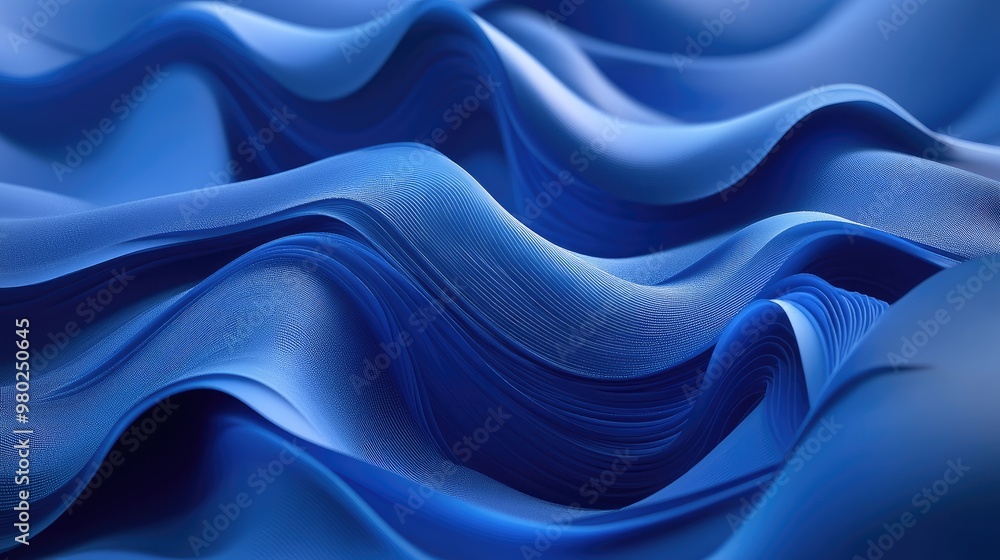 Obraz premium Abstract blue waves, generated by AI in a sleek 3D scene, flowing across a smooth background. No people or logos. a
