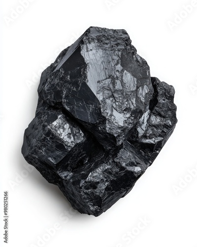 A stunning piece of black mineral rock showcasing its unique crystalline structure and natural shine.