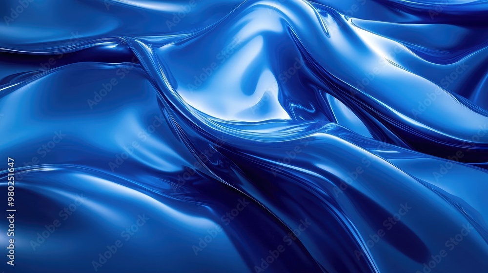 Fototapeta premium Dynamic AI waves in a 3D blue abstract background, flowing naturally with a futuristic touch. No people or logos.