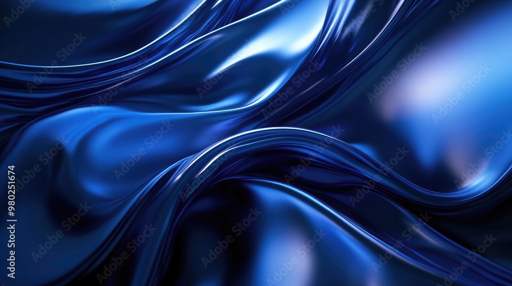 Fototapeta premium Dynamic 3D blue waves created by AI on a sleek abstract background, evoking a futuristic atmosphere. No people or logos.