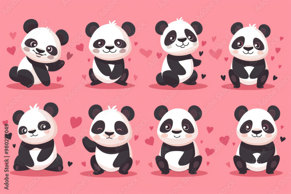 A panda drawn on paper with a pink background A panda drawn on paper with a pink background
