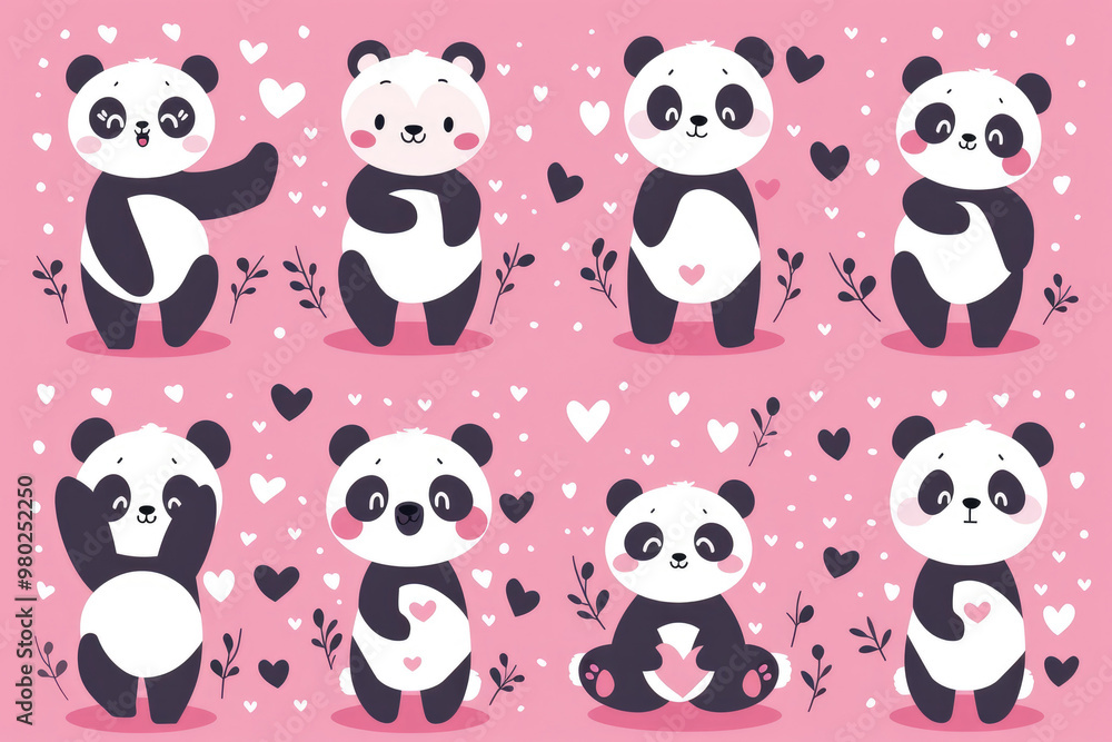 A panda drawn on paper with a pink background A panda drawn on paper with a pink background