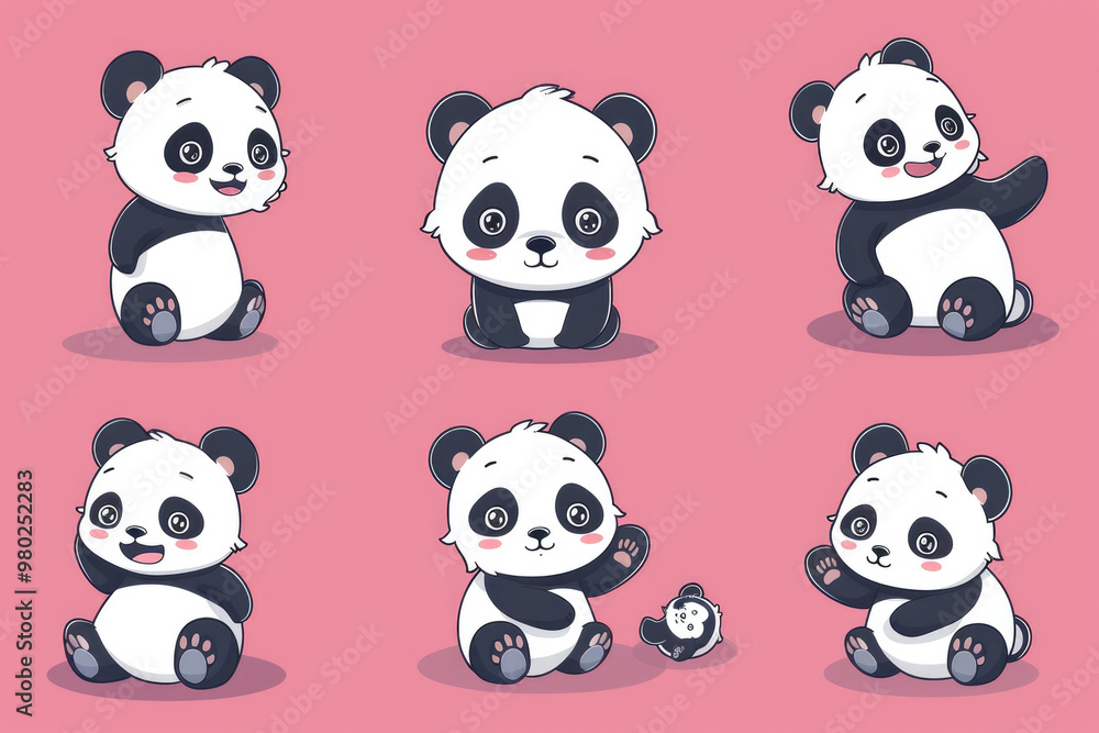 A panda drawn on paper with a pink background A panda drawn on paper with a pink background