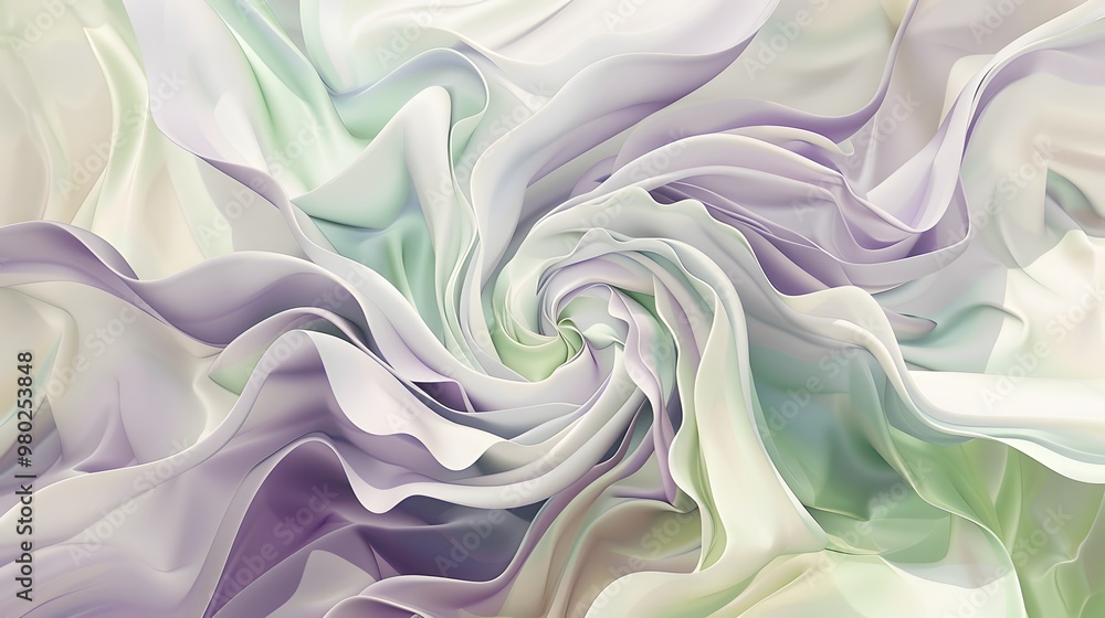 Obraz premium Soft Petal Swirls: Fluid shapes resembling gently falling petals in shades of lavender, cream, and soft green.