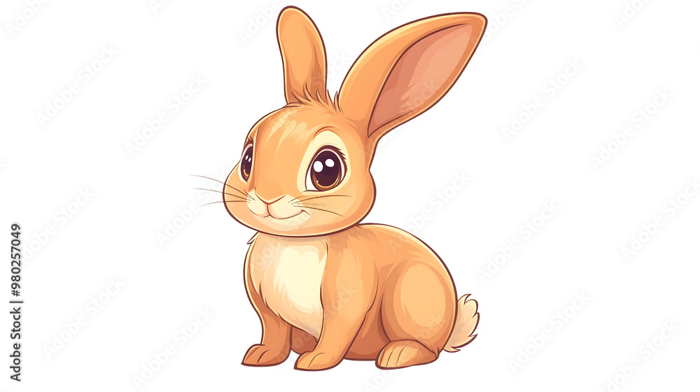 Fototapeta premium Cute cartoon rabbit with big eyes and a fluffy tail, perfect for children's illustrations and playful designs.