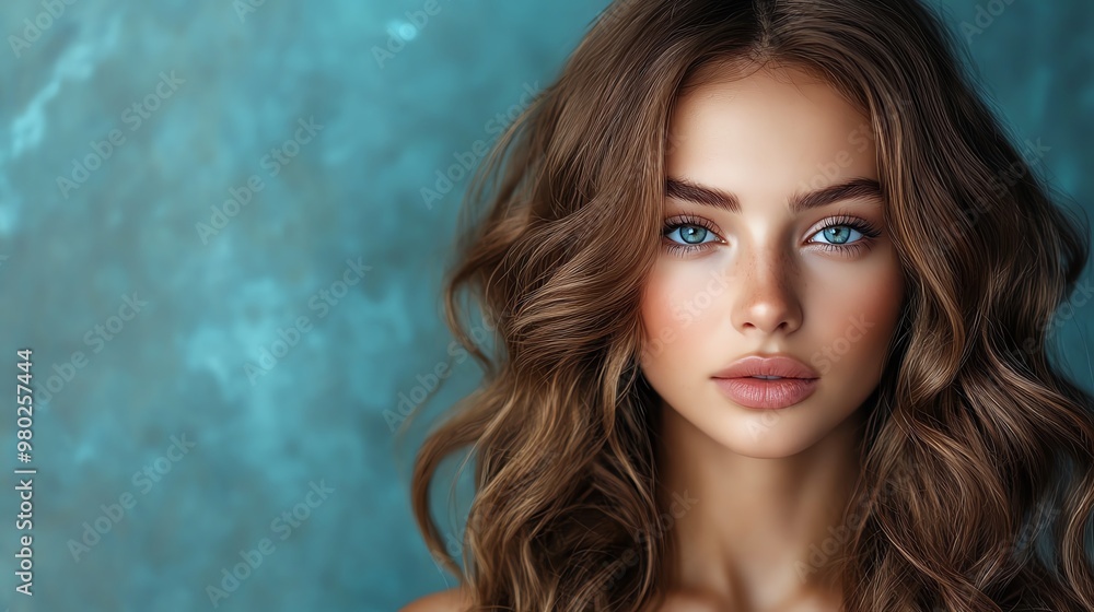 Portrait of a beautiful young woman with long brown hair and blue eyes. Portrait of a beautiful young woman with long brown hair and blue eyes.