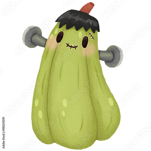 Halloween pumpkin wearing Frankenstein costume