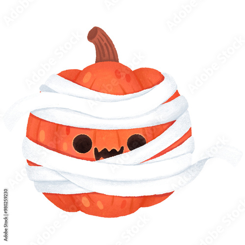 halloween pumpkin wearing mummy costume